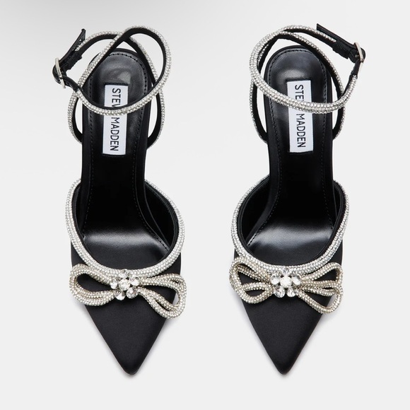 Steve Madden Viable Black Rhinestone Bow Heels – Size 9, Brand New with Box - Picture 1 of 16